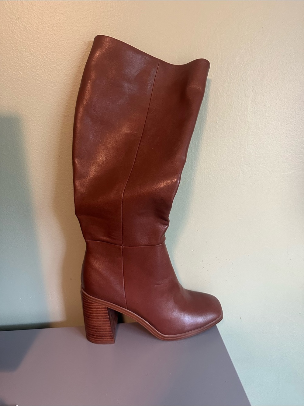 Women's Tall Brown Leather Block Heel Boots by Dolce Vita